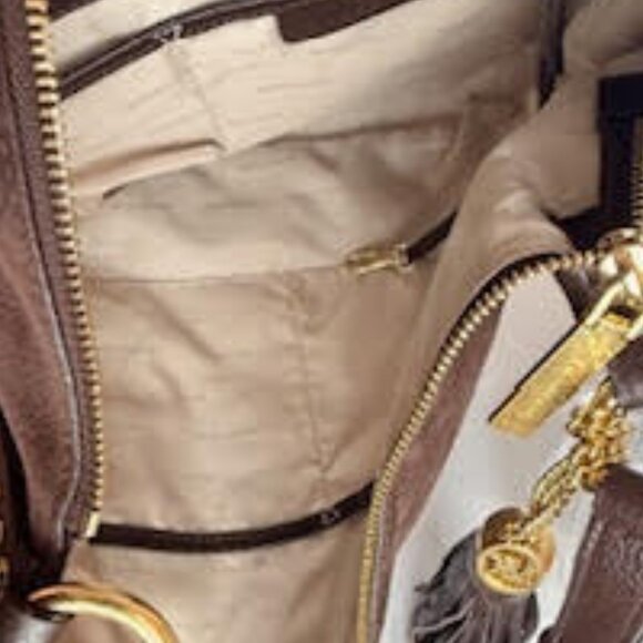 Michael Kors AUTHENTICATED Brown Suede Leather Hobo Bag Gold Chain Tassel Boho - Picture 11 of 15